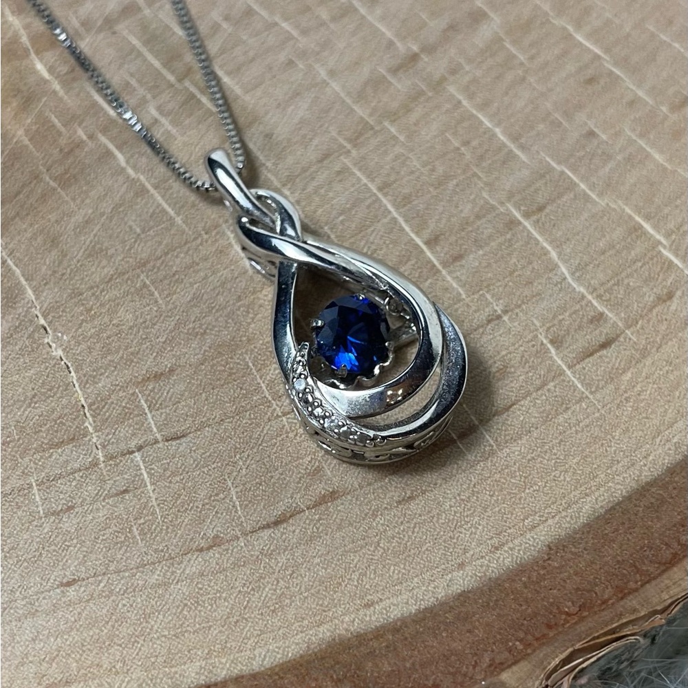 Teardrop Birthstone Sapphire Sterling Silver Necklace